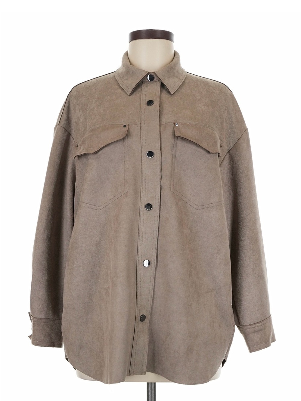 Zara Oversized Suede Utility Shacket Jacket Taupe Brown Neutral Women M